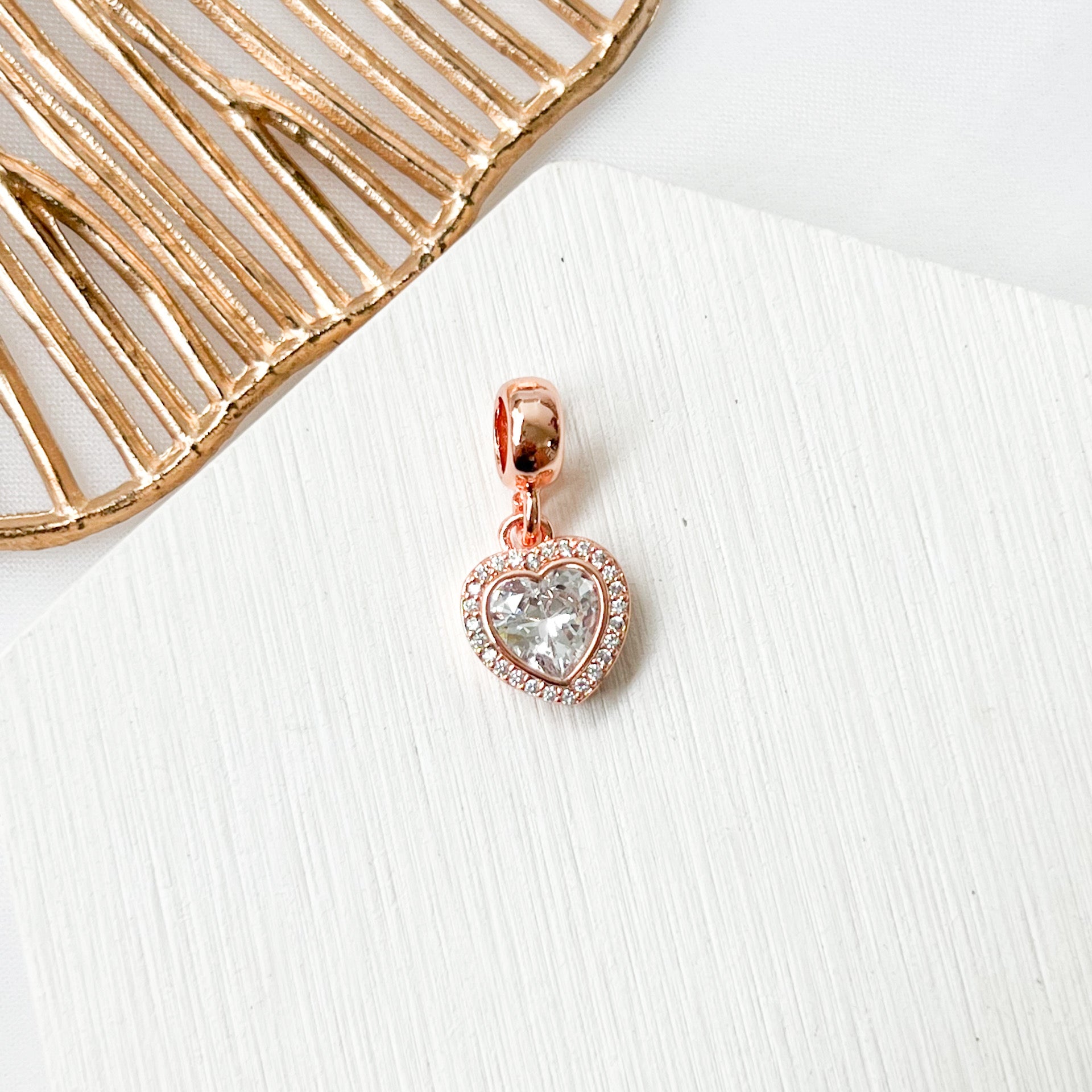 Bejeweled Heart Charm (18K Rose Gold Plated)